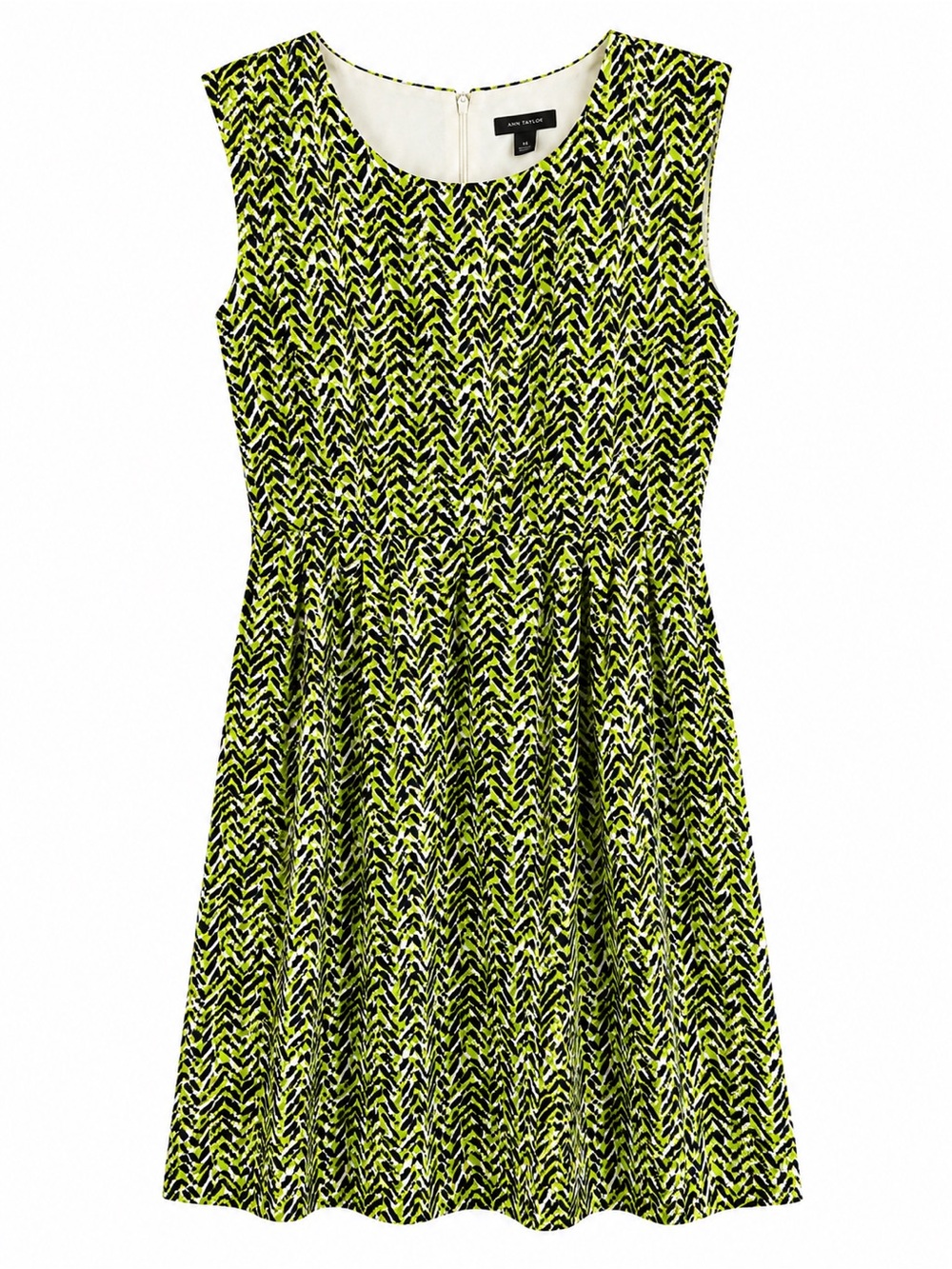 Ann Taylor Women’s Size 14 Green Black Abstract Sleeveless Fit Flare Dress - Picture 2 of 6